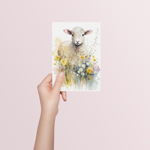 Watercolor Cute Floral Sheep Lamb Wall Art Illustration Print Poster Unframed - Picture 5 of 6